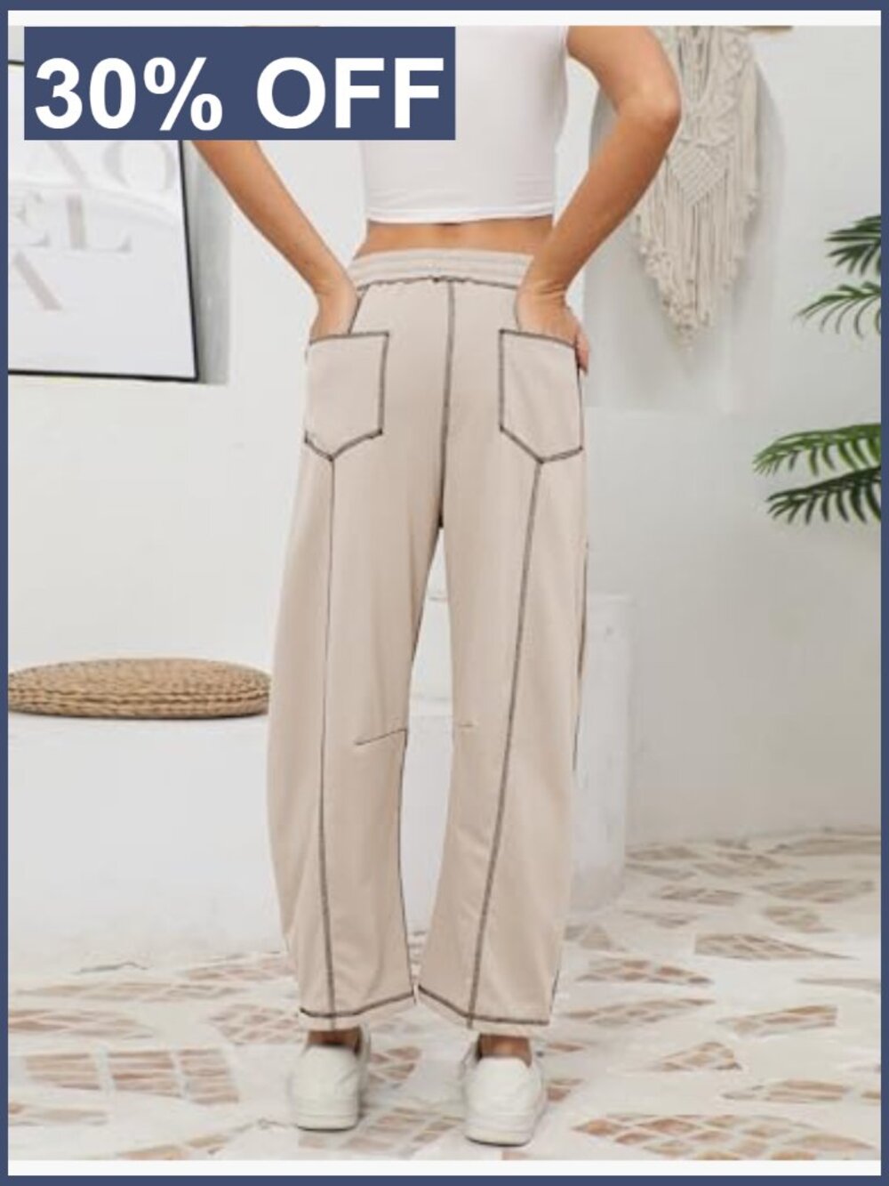 Baggy Barrel Pants Wide Leg Lounge Drawstring Sweatpants with Pockets - Picture 3 of 7